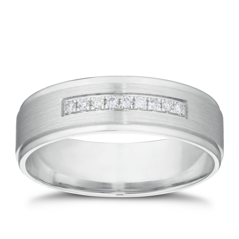 Main Image 1 of 9ct White Gold 6mm Diamond Brushed Ring