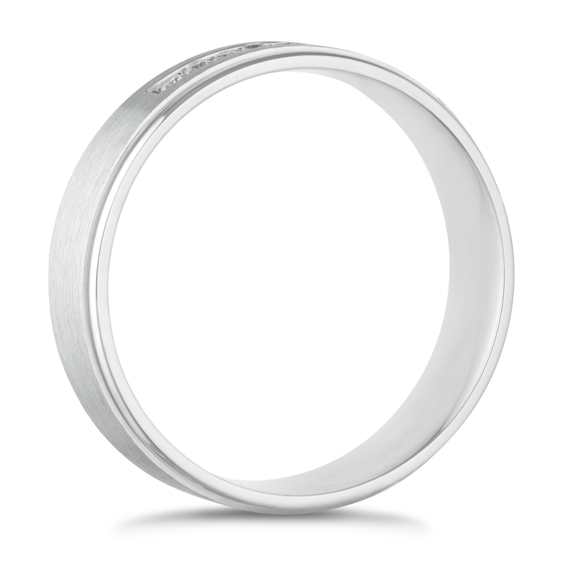 9ct White Gold 6mm Diamond Brushed Ring