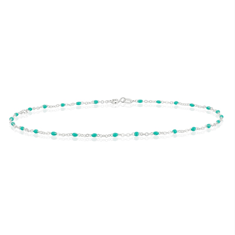 Silver Green Bead Chain Anklet