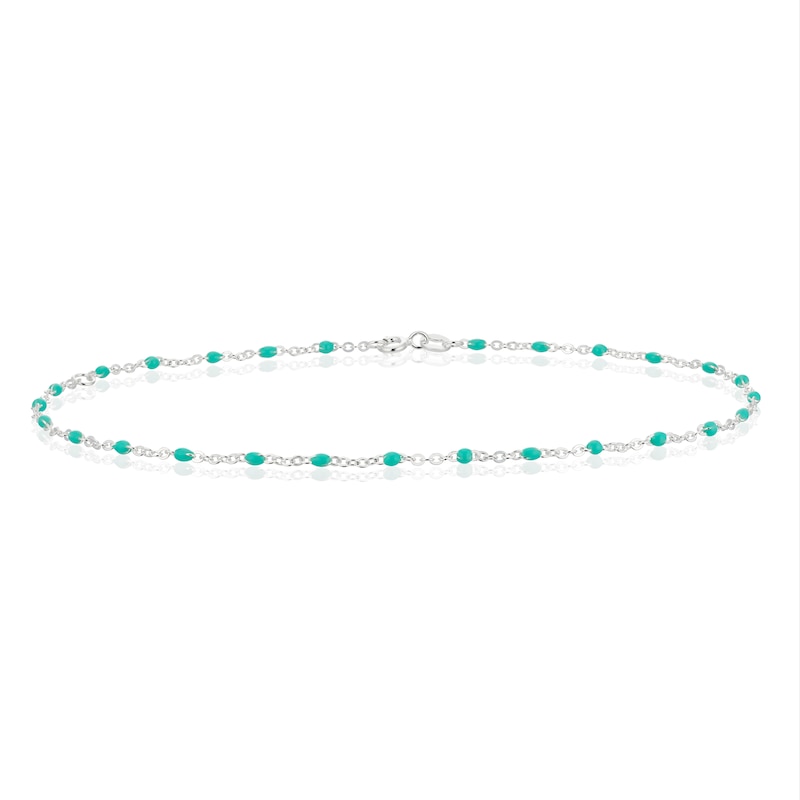 Main Image 1 of Silver Green Bead Chain Anklet