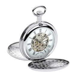Mount Royal Silver Tone Skeleton Pocket Watch