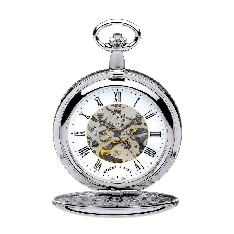 Mount Royal Silver Tone Skeleton Pocket Watch