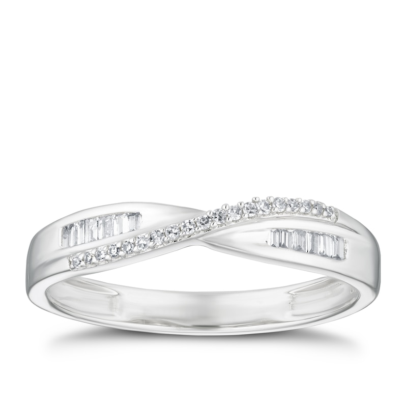 Main Image 1 of 9ct White Gold 0.10ct Diamond Crossover Eternity Ring
