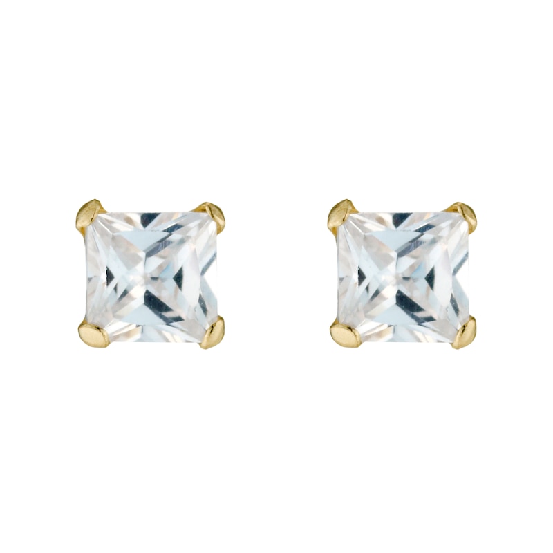9ct Yellow Gold Cubic Zirconia Square 4mm Stud Earrings