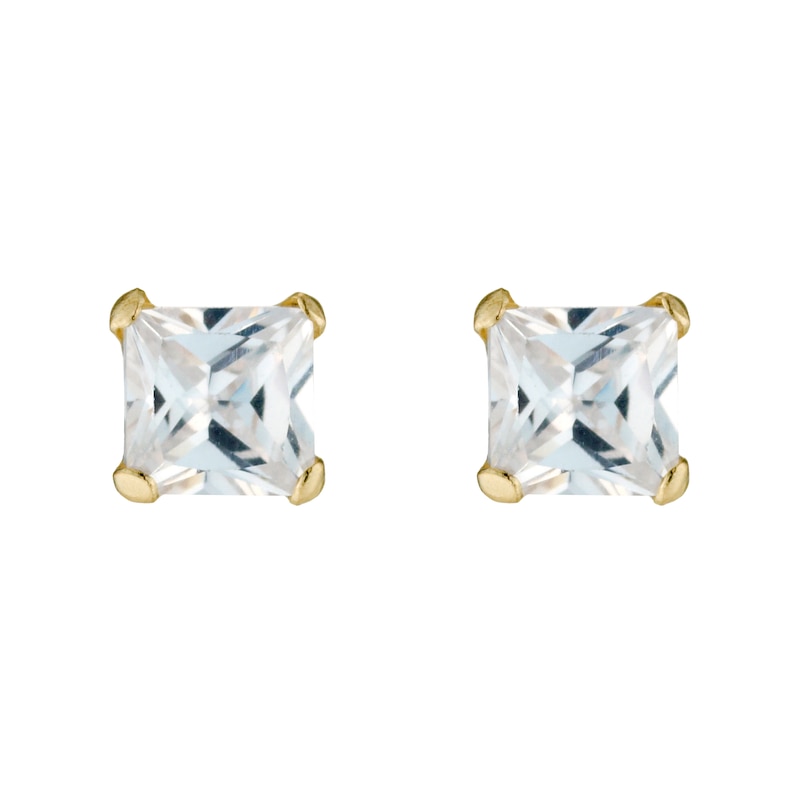 Main Image 1 of 9ct Yellow Gold Cubic Zirconia Square 4mm Stud Earrings