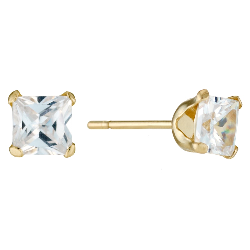 Main Image 2 of 9ct Yellow Gold Cubic Zirconia Square 4mm Stud Earrings