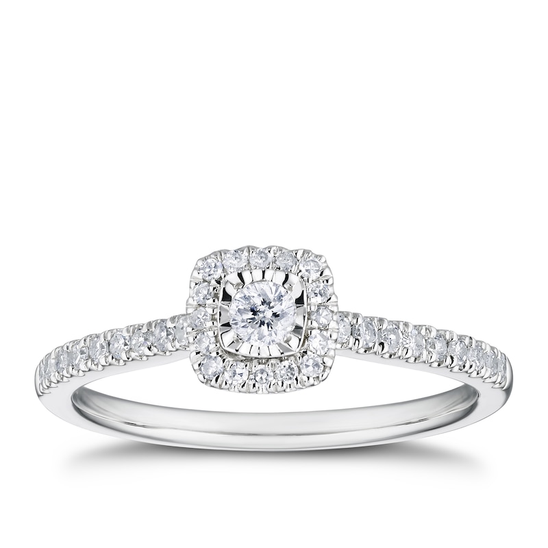 Main Image 1 of 9ct White Gold 0.25ct Diamond Illusion Set Cushion Shaped Halo Ring