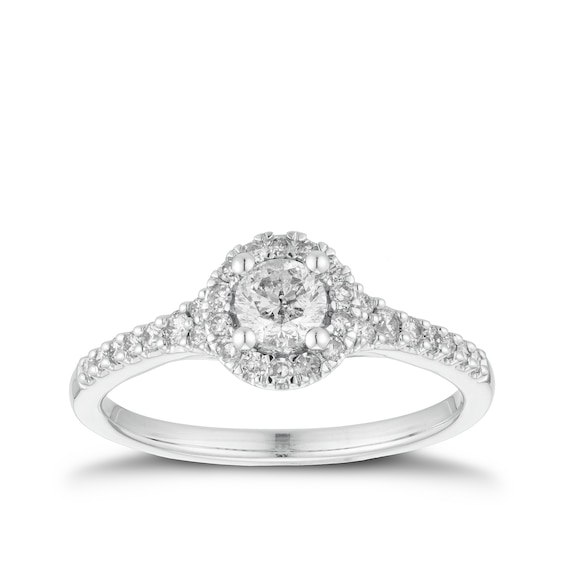 Engagement Ring 18ct White Gold Round Halo 0.50ct Diamond Ring