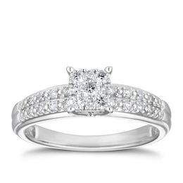 9ct White Gold 0.25ct  Diamond Square Cluster Ring