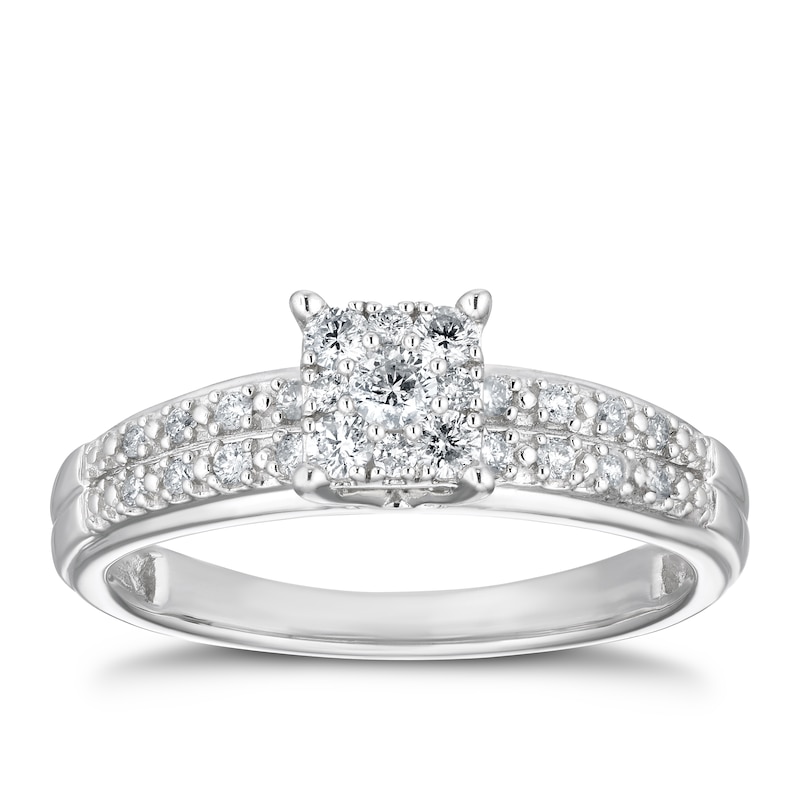 Main Image 1 of 9ct White Gold 0.25ct  Diamond Square Cluster Ring