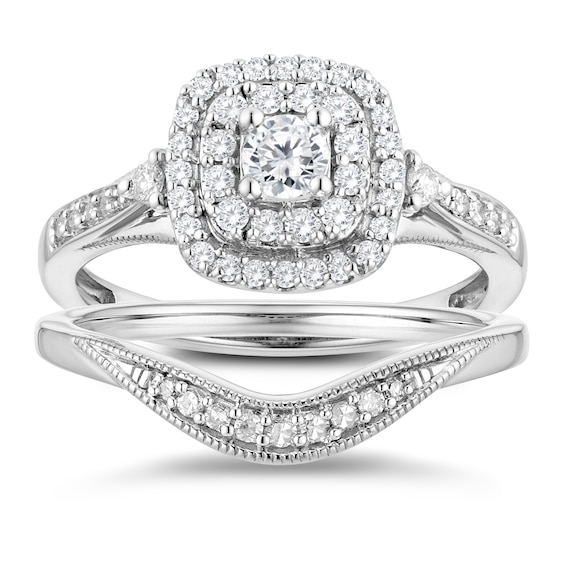 Engagement Ring Perfect Fit 9ct White Gold Cushion Halo Brid