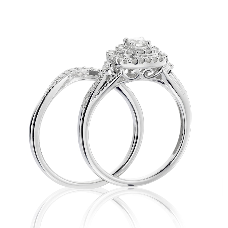 Main Image 2 of Perfect Fit 9ct White Gold 0.50ct Diamond Cushion Halo Bridal Set