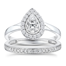 Perfect Fit 9ct White Gold 0.50ct Diamond Pear Halo Bridal Set