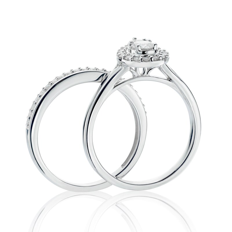 Main Image 2 of Perfect Fit 9ct White Gold 0.50ct Diamond Pear Halo Bridal Set