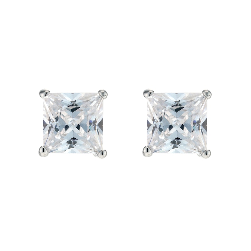Main Image 1 of Sterling Silver Cubic Zirconia 5mm Square Stud Earrings