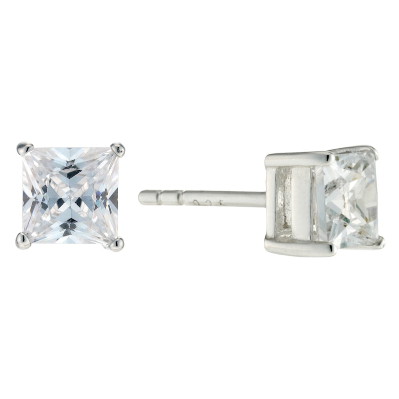 Main Image 2 of Sterling Silver Cubic Zirconia 5mm Square Stud Earrings