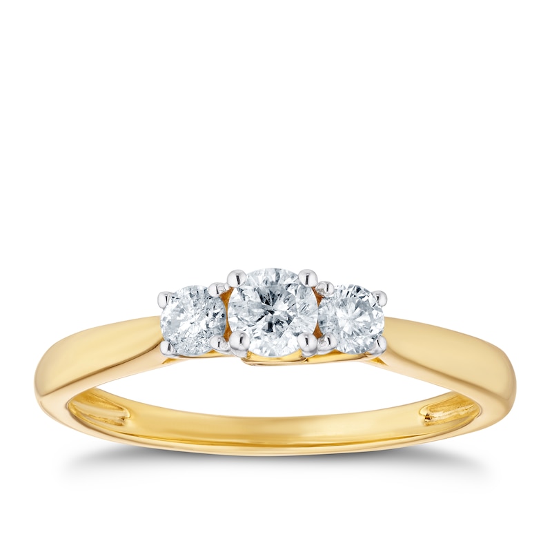 Main Image 1 of 9ct Yellow Gold 0.33ct Total Diamond Three Stone Ring