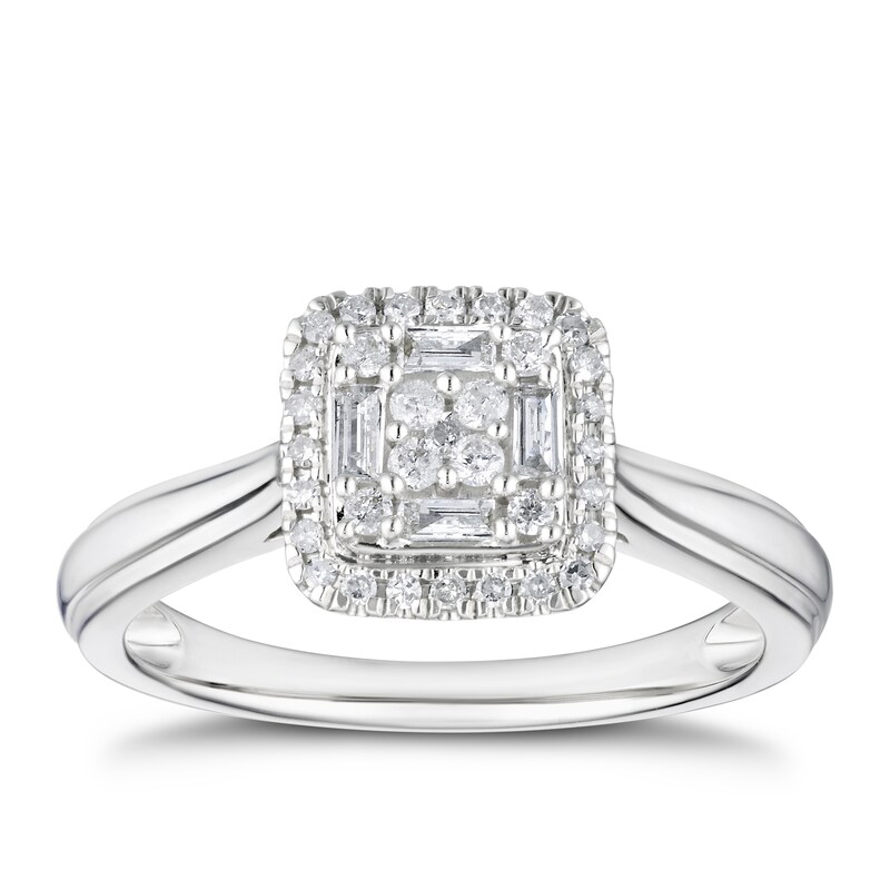 9ct White Gold 0.25ct Total Diamond Cushion Cluster Ring