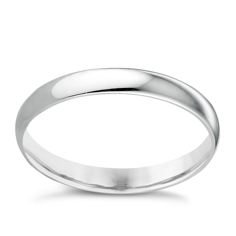 Main Image 1 of 9ct White Gold 3mm Extra Heavy D Shape Ring