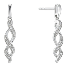 9ct White Gold Diamond Twist Drop Earrings