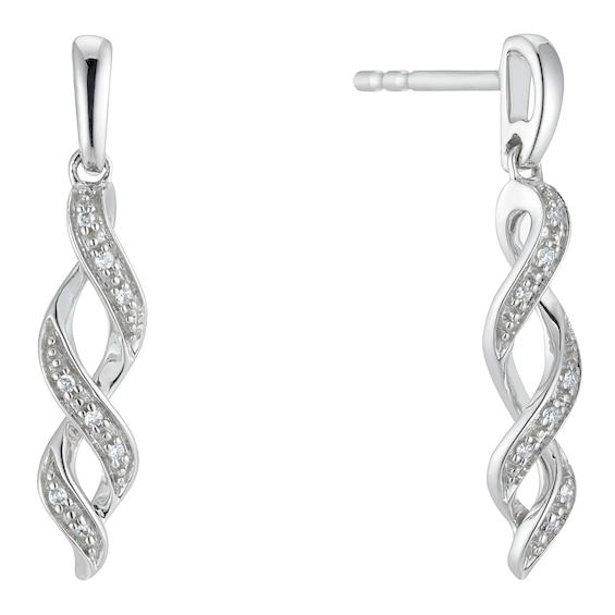 9ct White Gold Diamond Twist Drop Earrings