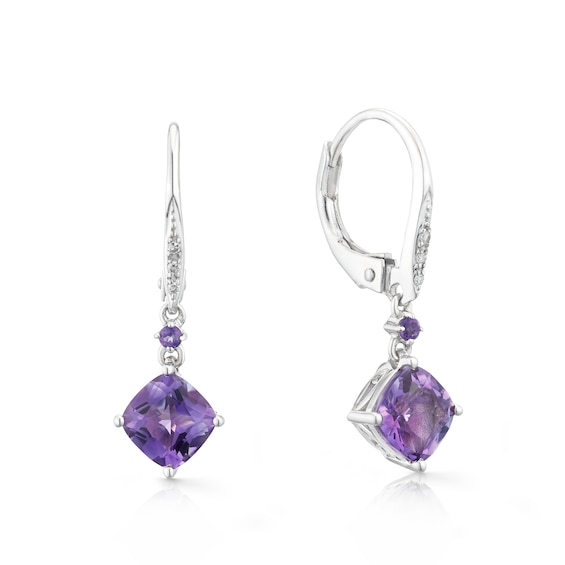 Sterling Silver Amethyst and Diamond Drop Earrings
