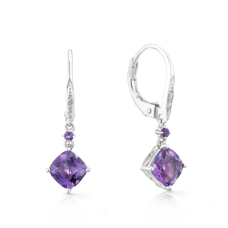 Sterling Silver Amethyst & Diamond Drop Earrings