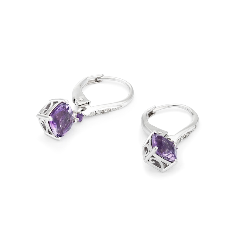 Main Image 2 of Sterling Silver Amethyst & Diamond Drop Earrings