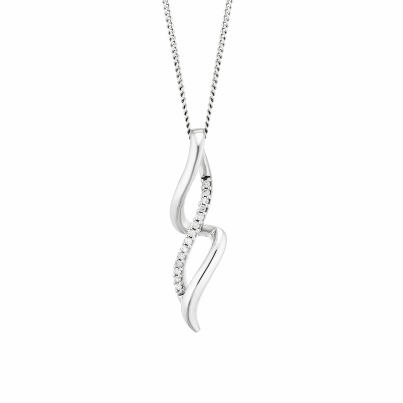 Main Image 1 of Sterling Silver Diamond Twist Drop Pendant
