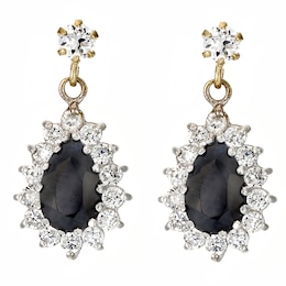 9ct Yellow Gold Sapphire & Cubic Zirconia Teardrop Earrings