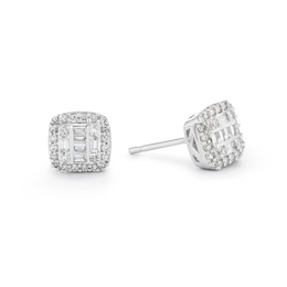 9ct White Gold 0.15ct Diamond Multi-Stone Square Earrings