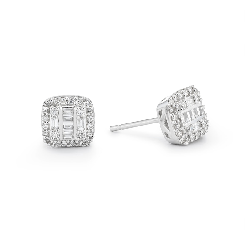 9ct White Gold 0.15ct Diamond Multi-Stone Square Earrings