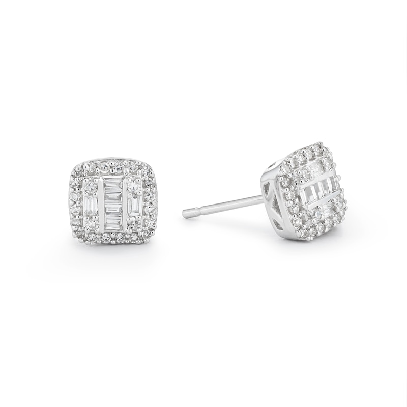 Main Image 1 of 9ct White Gold 0.15ct Diamond Multi-Stone Square Earrings