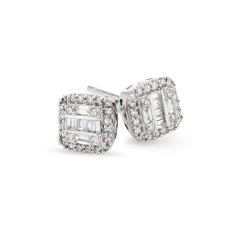 Main Image 3 of 9ct White Gold 0.15ct Diamond Multi-Stone Square Earrings