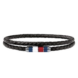 Tommy Hilfiger Men's Black Double Layer Leather Bracelet