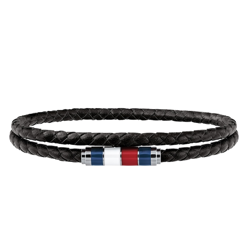 Main Image 1 of Tommy Hilfiger Men's Black Double Layer Leather Bracelet