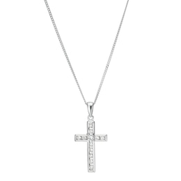Silver Cubic Zirconia Cross Pendant Necklace
