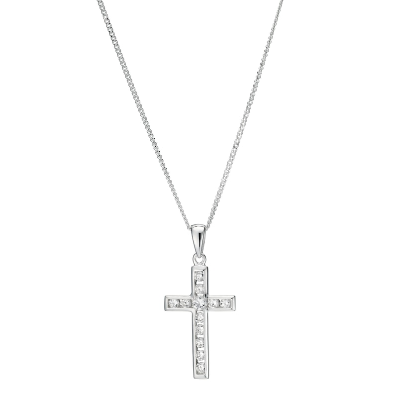 Main Image 1 of Sterling Silver Cubic Zirconia Cross Pendant Necklace