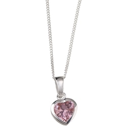 Sterling Silver Pink Cubic Zirconia Heart Necklace