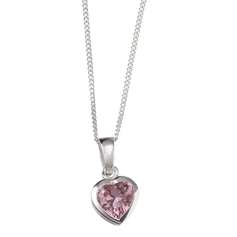 Main Image 1 of Sterling Silver Pink Cubic Zirconia Heart Necklace