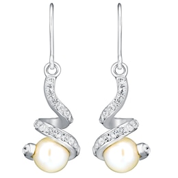 Sterling Silver, Pearl & Crystal Twist Drop Earrings