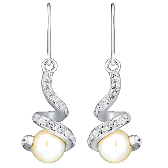 Sterling Silver, Pearl and Crystal Twist Drop Earrings