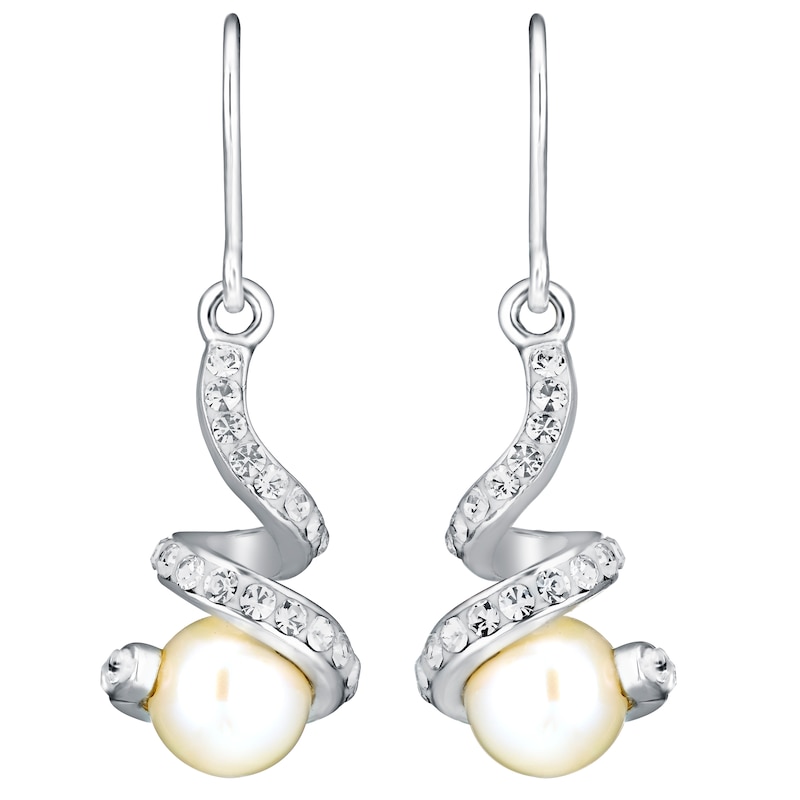 Main Image 1 of Sterling Silver, Pearl & Crystal Twist Drop Earrings
