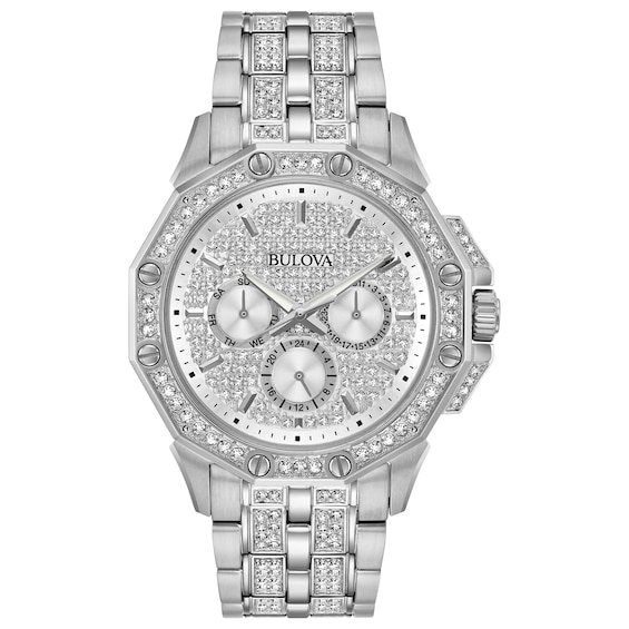 Bulova Crystal Octava Mens Stainless Steel Bracelet Watch