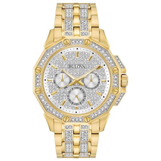 Bulova Crystal Octava Mens Gold Tone Bracelet Watch