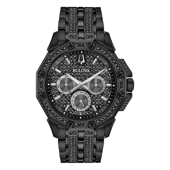 Bulova Crystal Octava Mens Black Ip Bracelet Watch