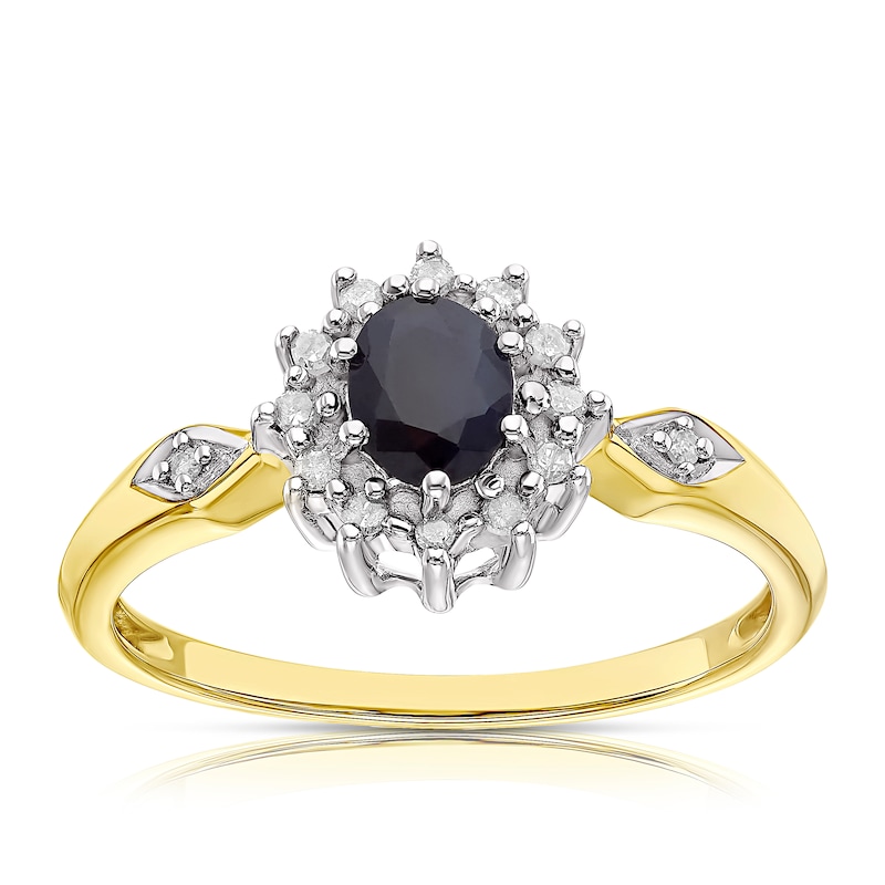 Main Image 1 of 9ct Yellow Gold Blue Sapphire Diamond Ring