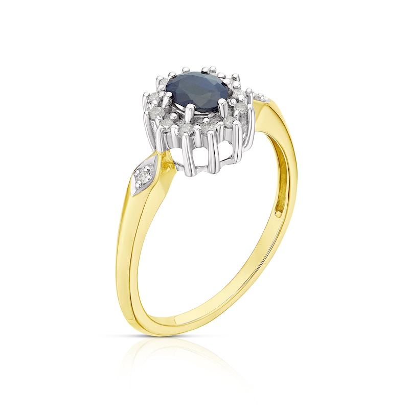 Main Image 2 of 9ct Yellow Gold Blue Sapphire Diamond Ring