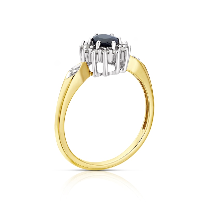 Main Image 3 of 9ct Yellow Gold Blue Sapphire Diamond Ring