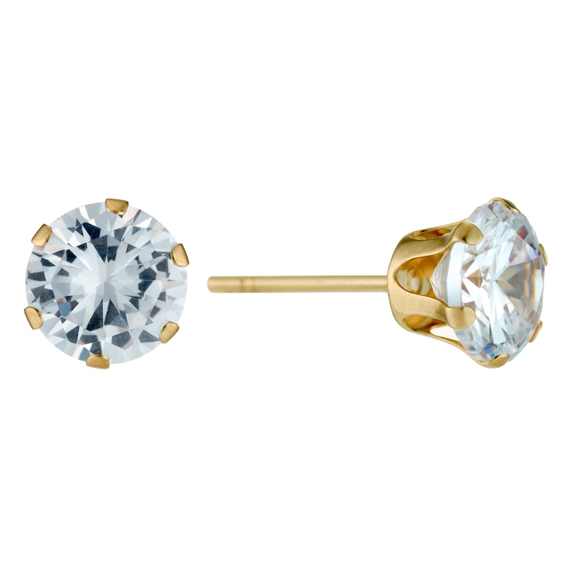 Main Image 2 of 9ct Yellow Gold Cubic Zirconia 6mm Stud Earrings